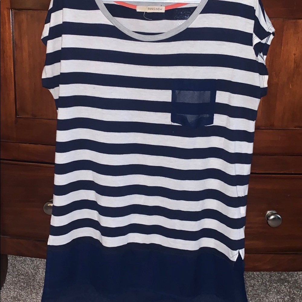 Striped top sheer bottom & pocket